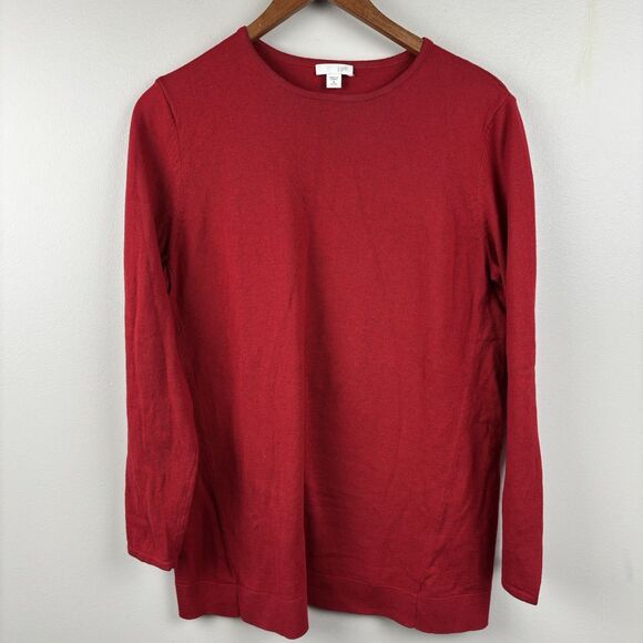 J. Jill Red Crewneck Sweater Petite Medium Long Sleeve Business Classic Women - Picture 2 of 11